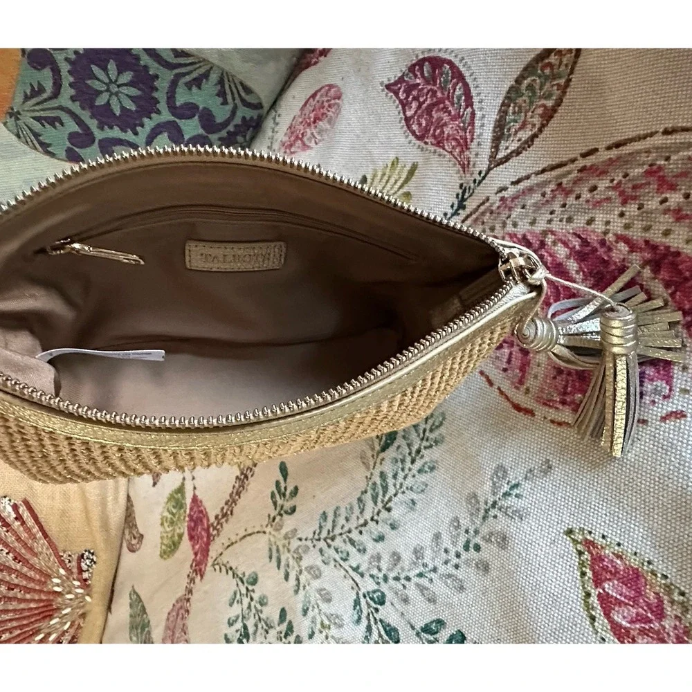 TALBOTS Cosmetic / Clutch Bag Gold Metallic Thread Tassels 10